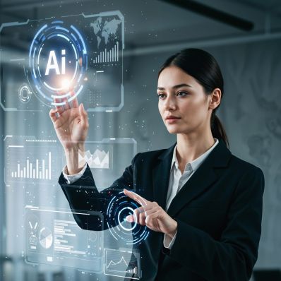 businesswoman-interacting-with-ai-hologram-office 3
